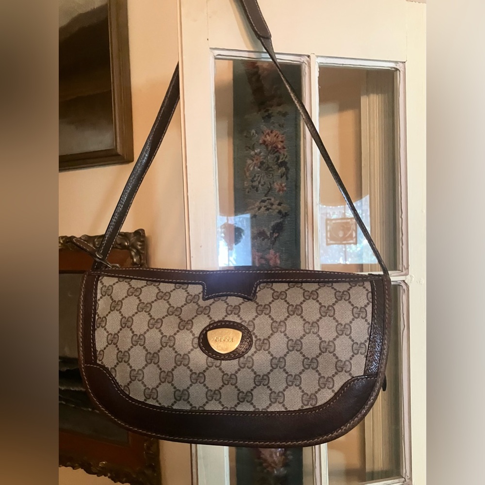 Authentic Gucci half moon supreme monogram canvas shoulder bag